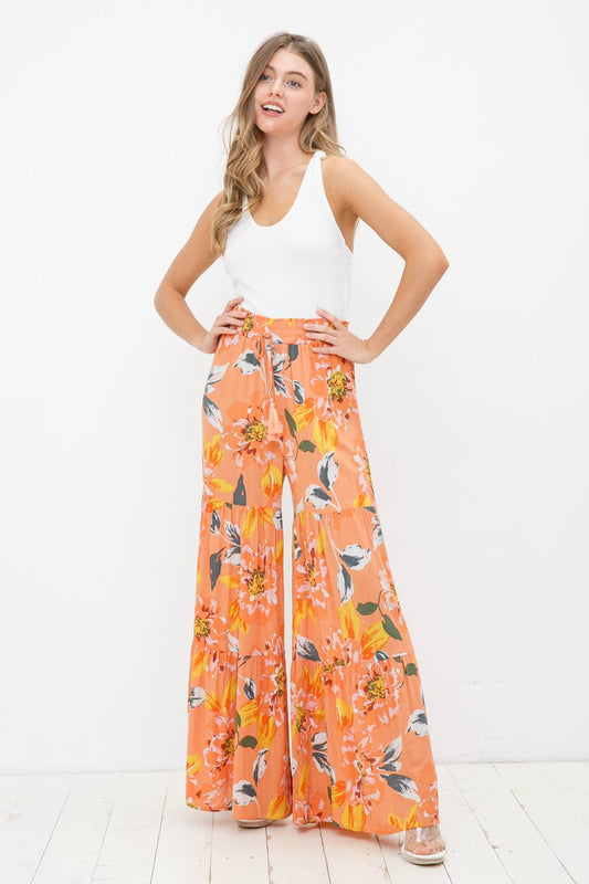 Rayon Wide Tiered Shirred Leg Elastic Tassel Pants