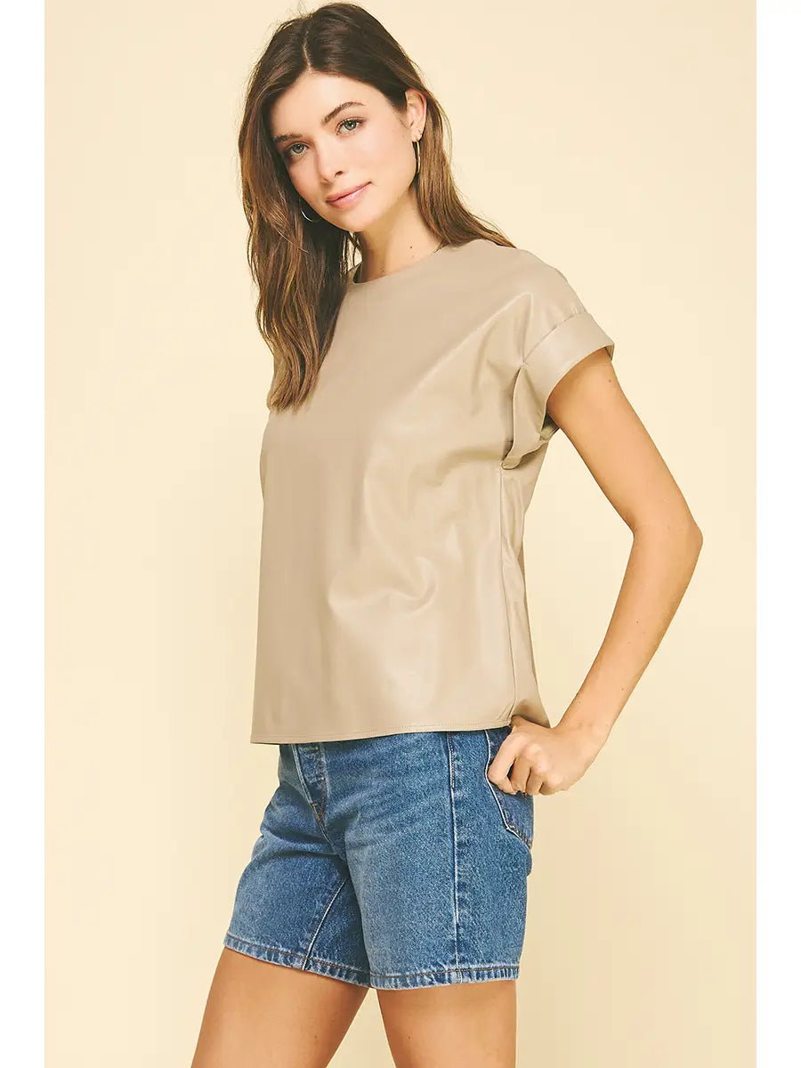 Leather Cap Sleeve Top