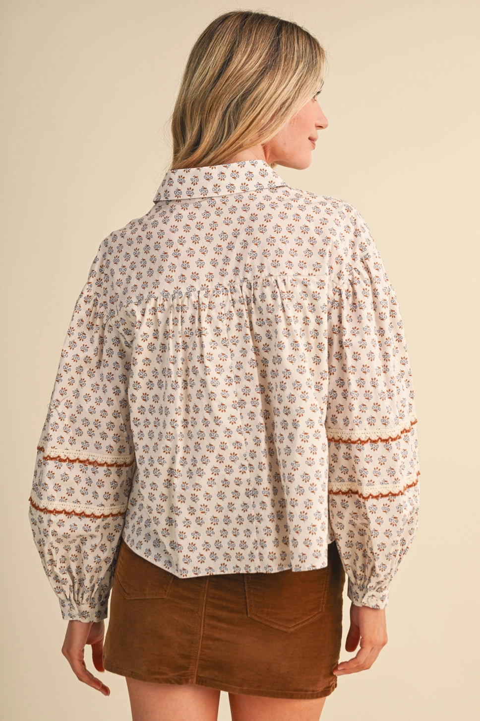 Floral Lace Trim Button Up Top