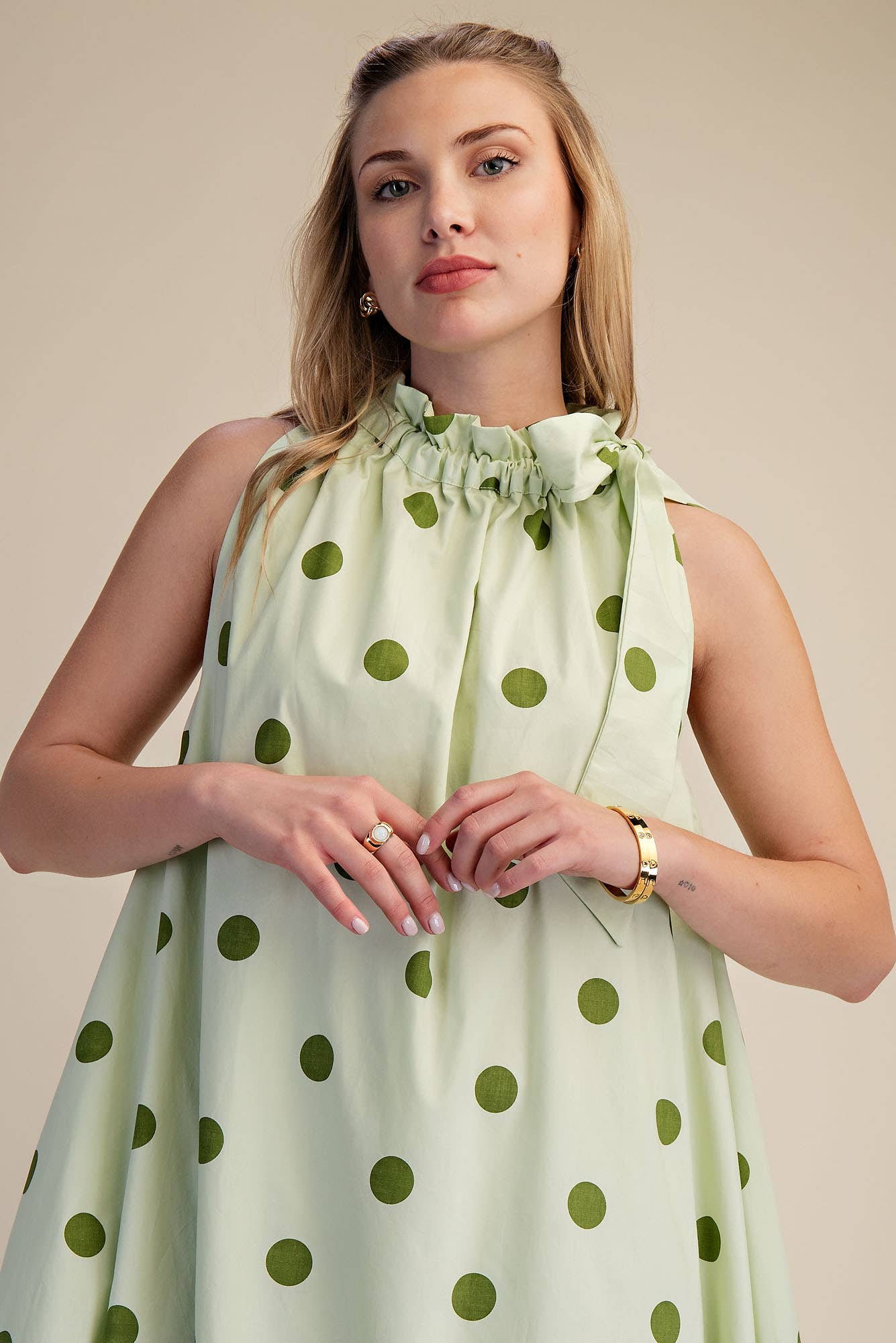 Ruffle Tie Neck Sleeveless Midi Dress