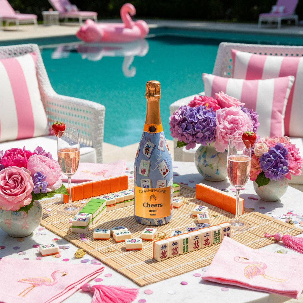 Blue Mahjong Champagne Bottle Wrap – Gift for Her