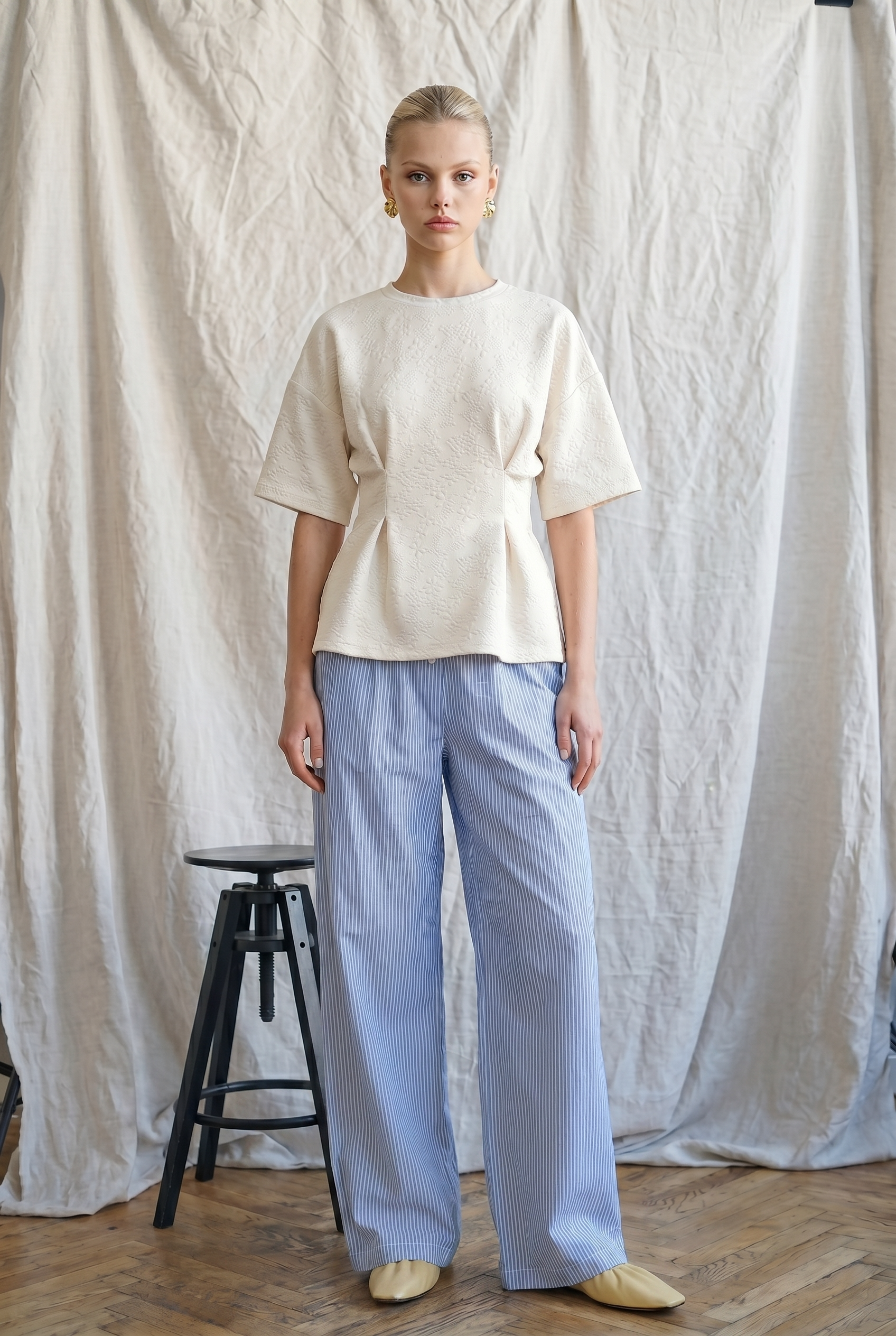 Textured Jacquard Peplum Blouse
