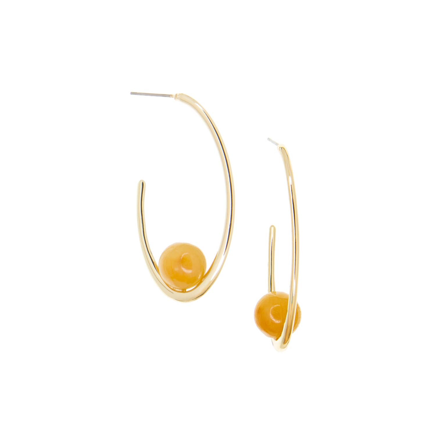 Large elongated hoop with semi precious stone