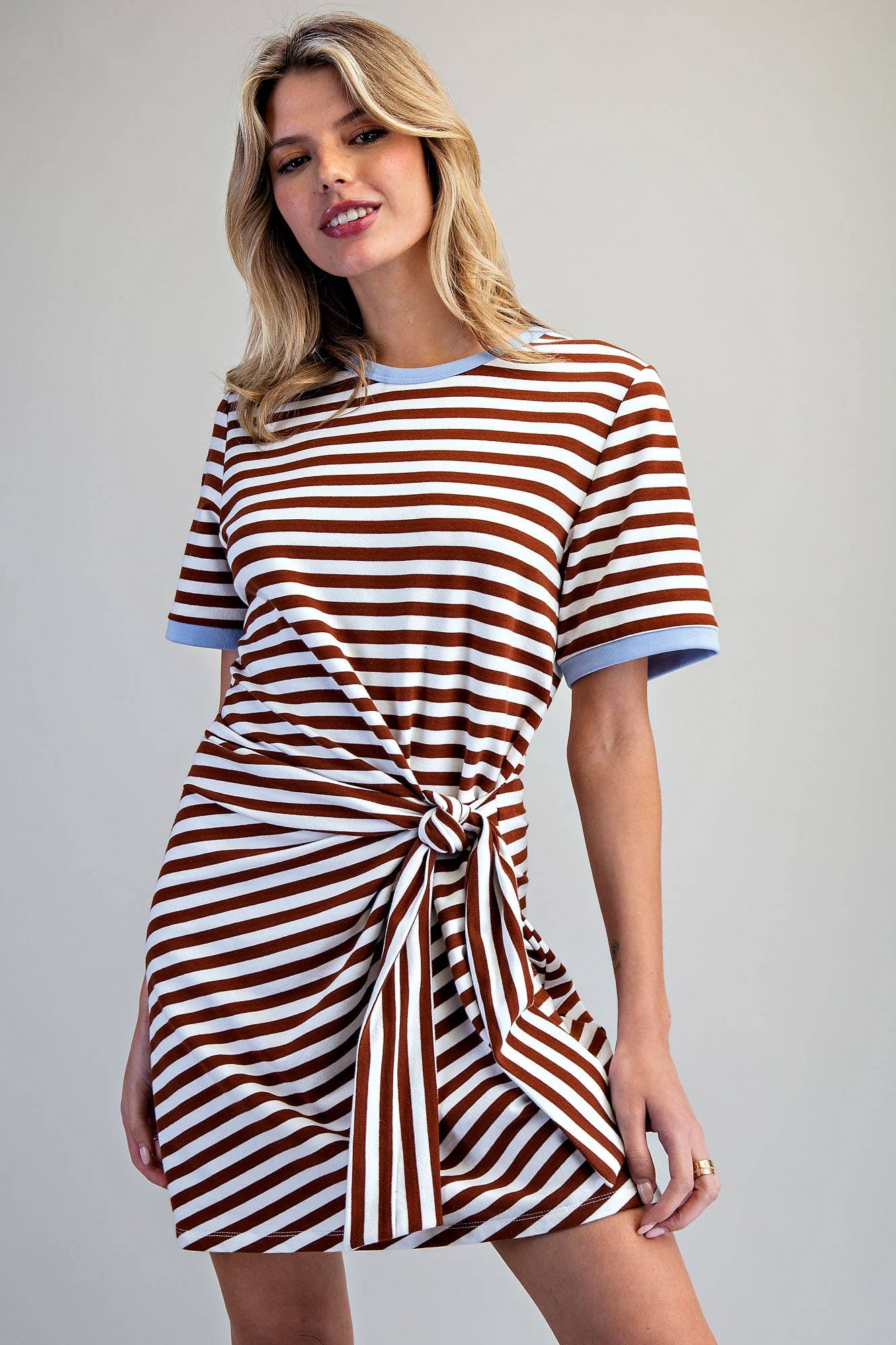 STRIPED WAIST TIE MINI DRESS