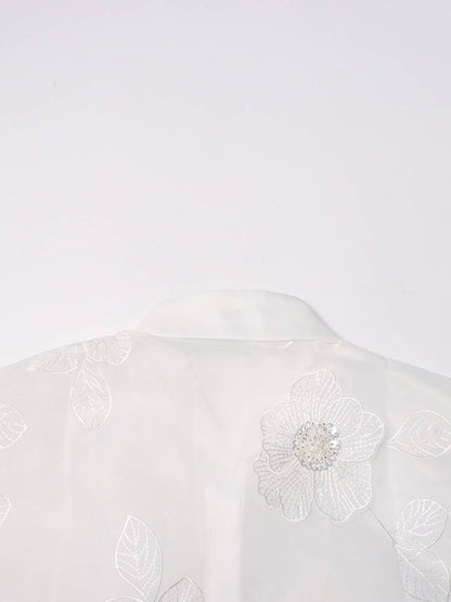 Organza Shirt 3D Floral Sequin Detail