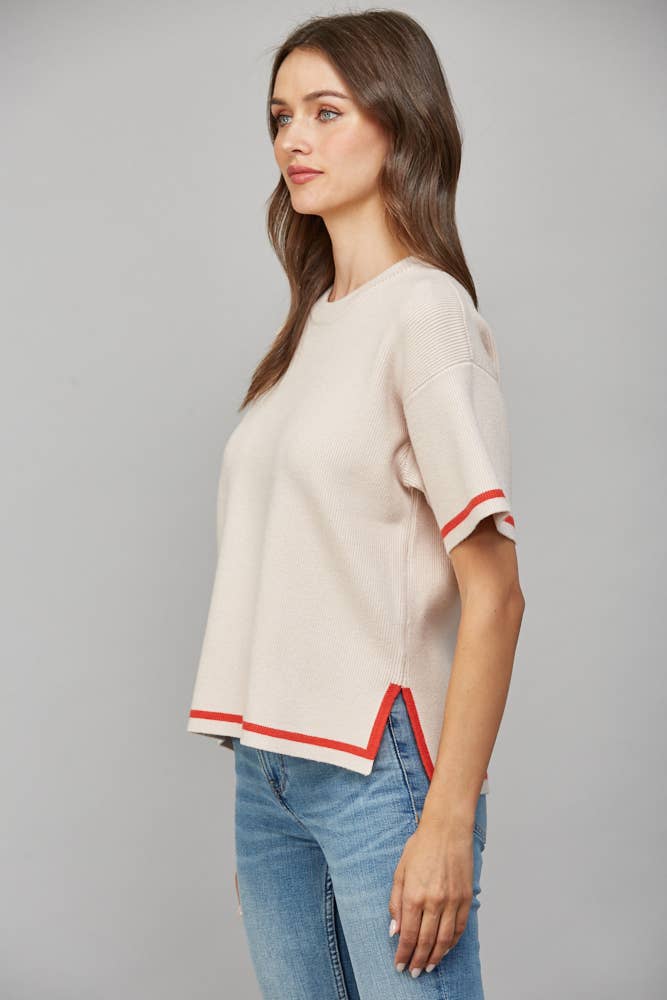 Edge Contrast Trim Sweater Tee