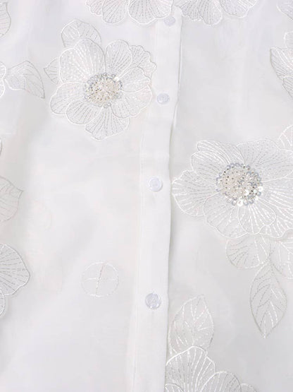 Organza Shirt 3D Floral Sequin Detail