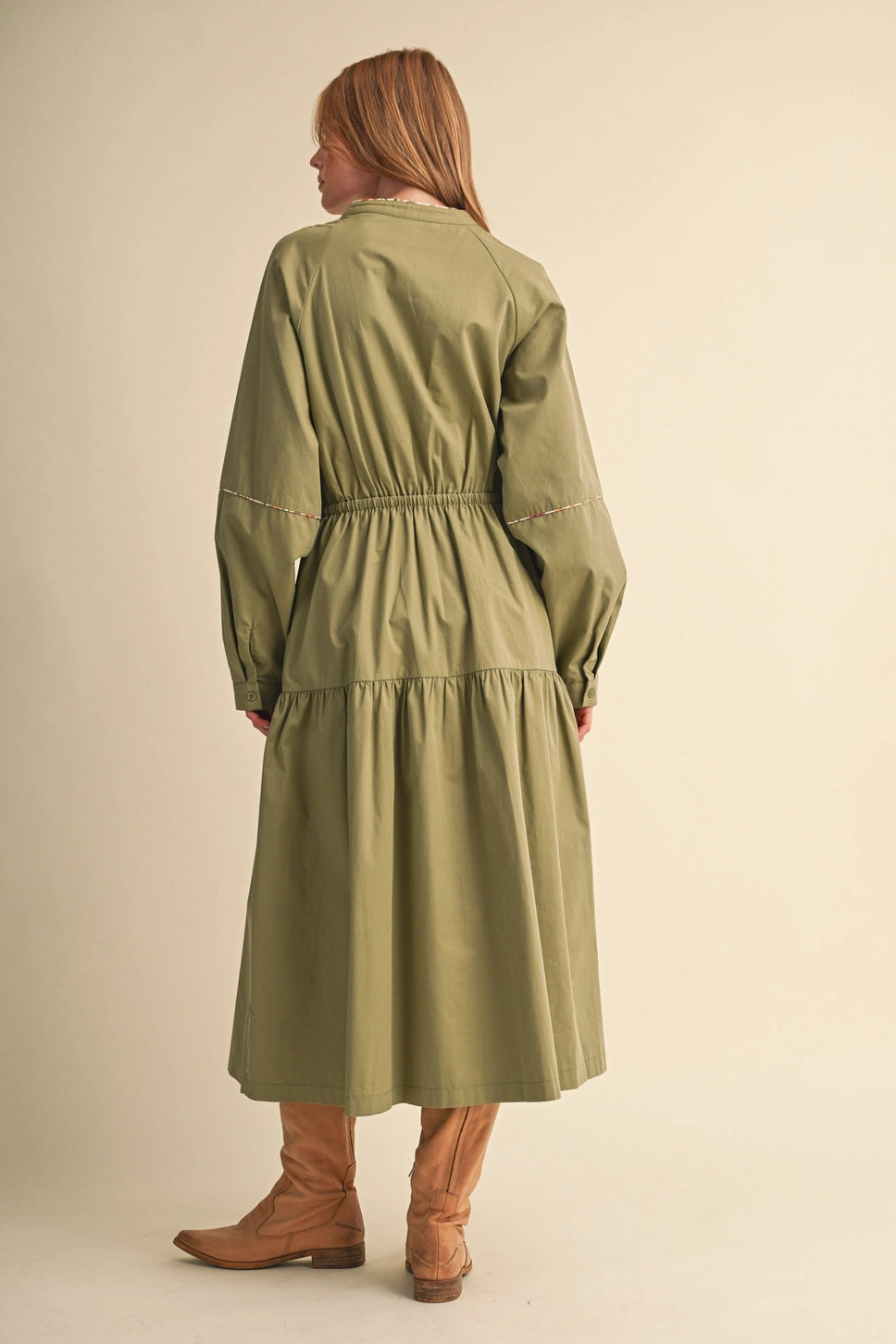 Women's Utility Midi Dress with Contrast Piping Trim