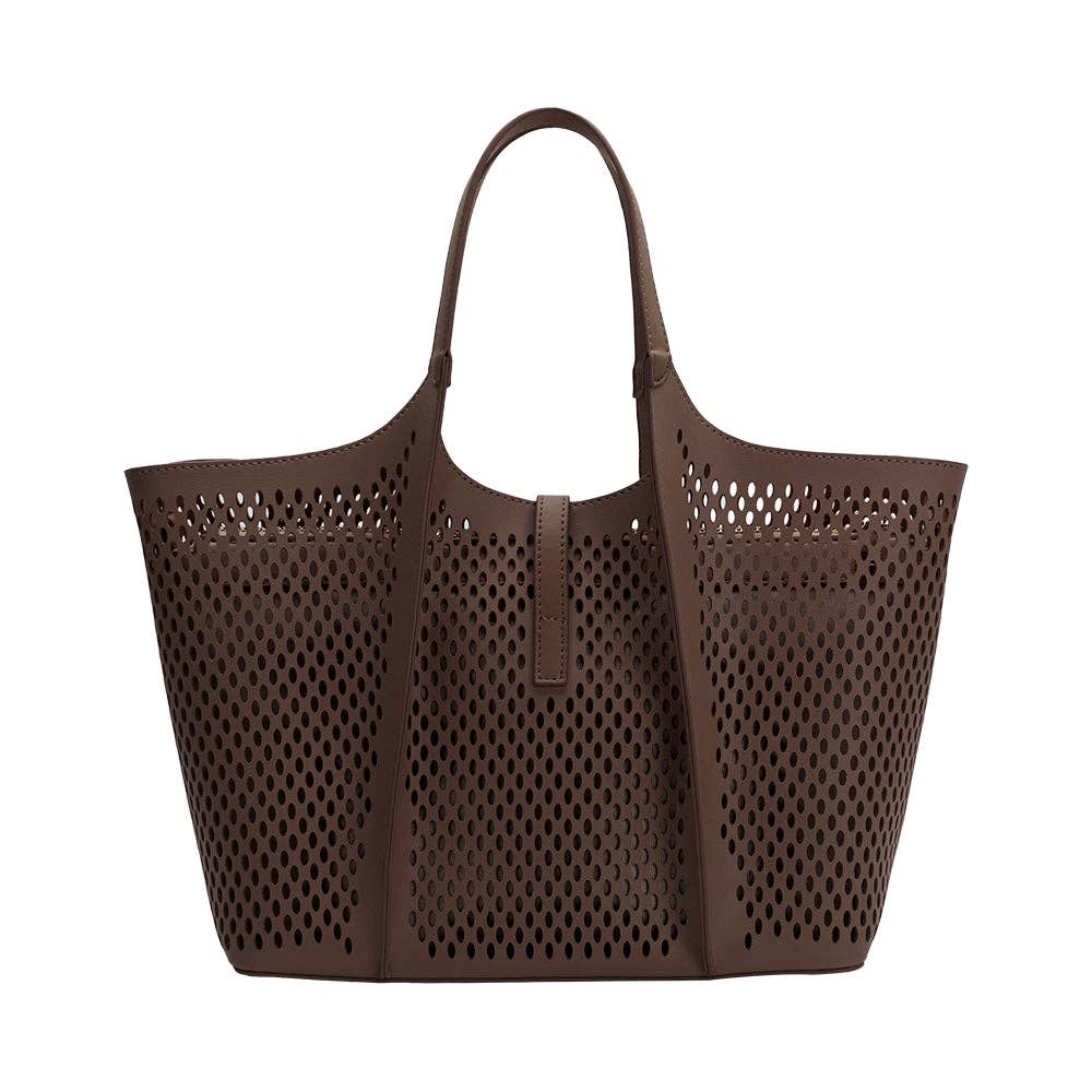 Malia Chocolate Laser Cut Leather Tote Bag
