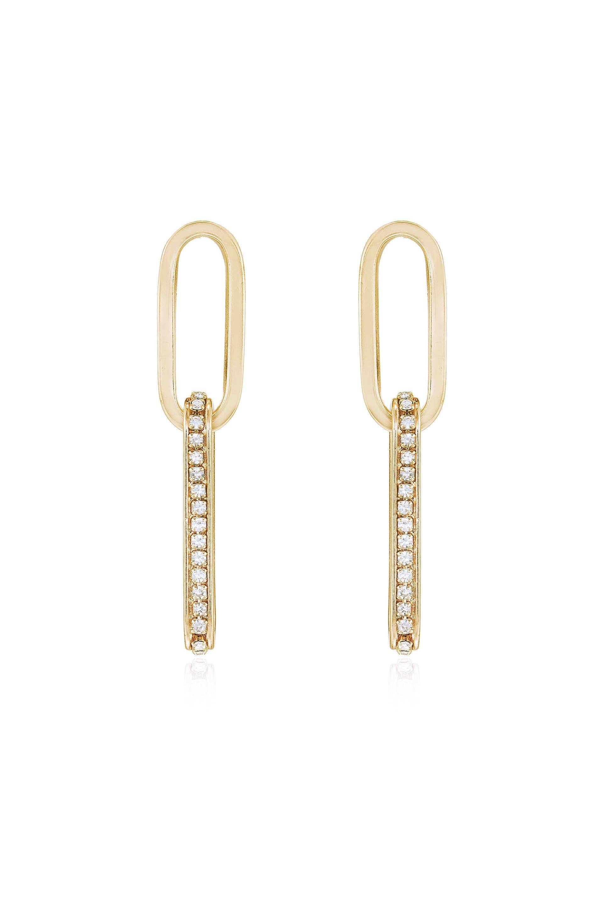 Gold earrings with chain design on a white background