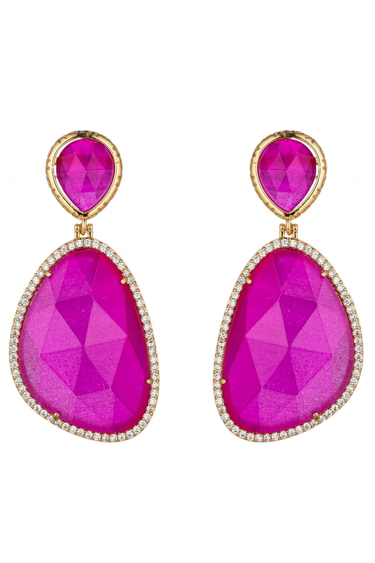 pink gem pave diamond push back womens earring