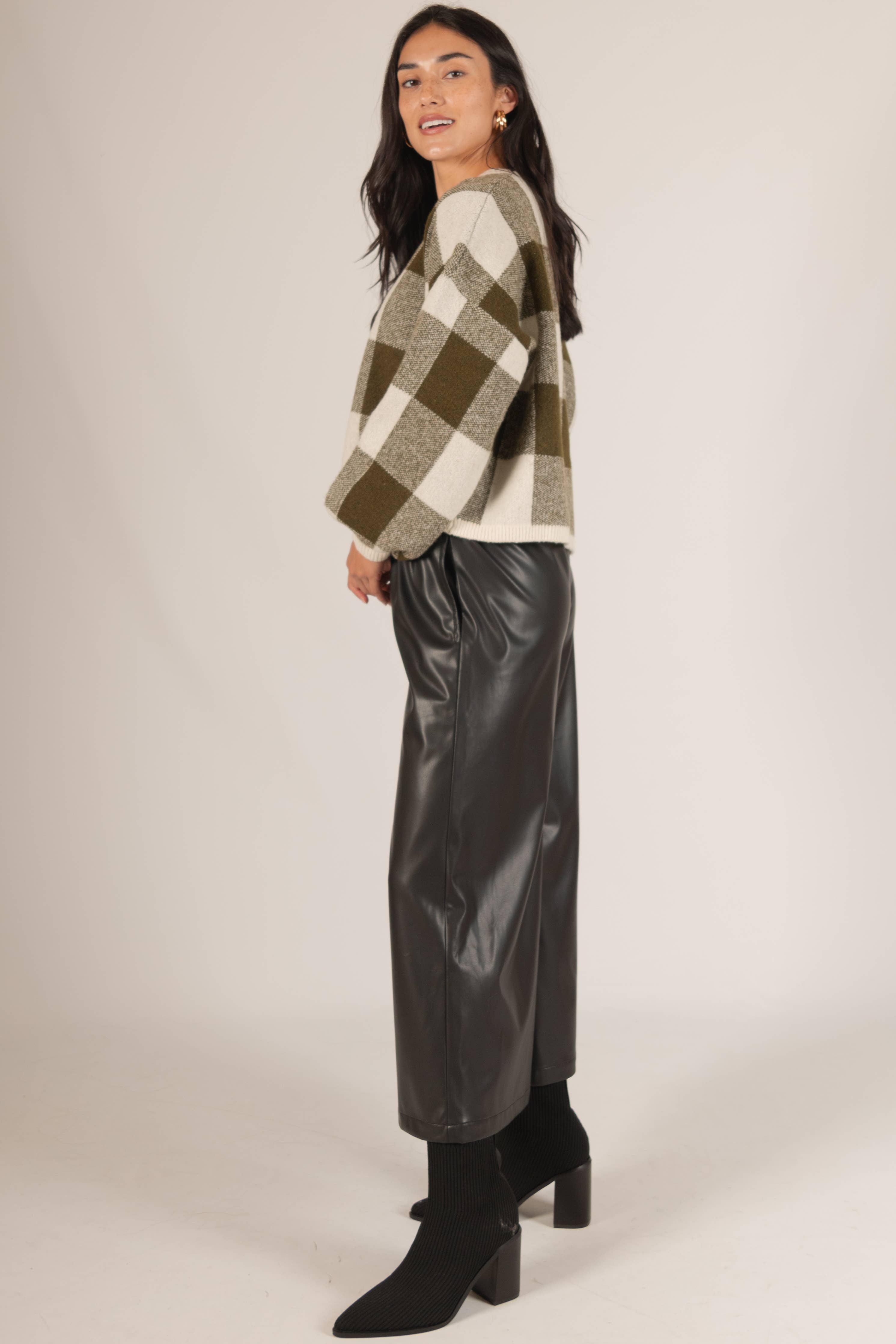 Plaid Crew Neck Oversized Sweater