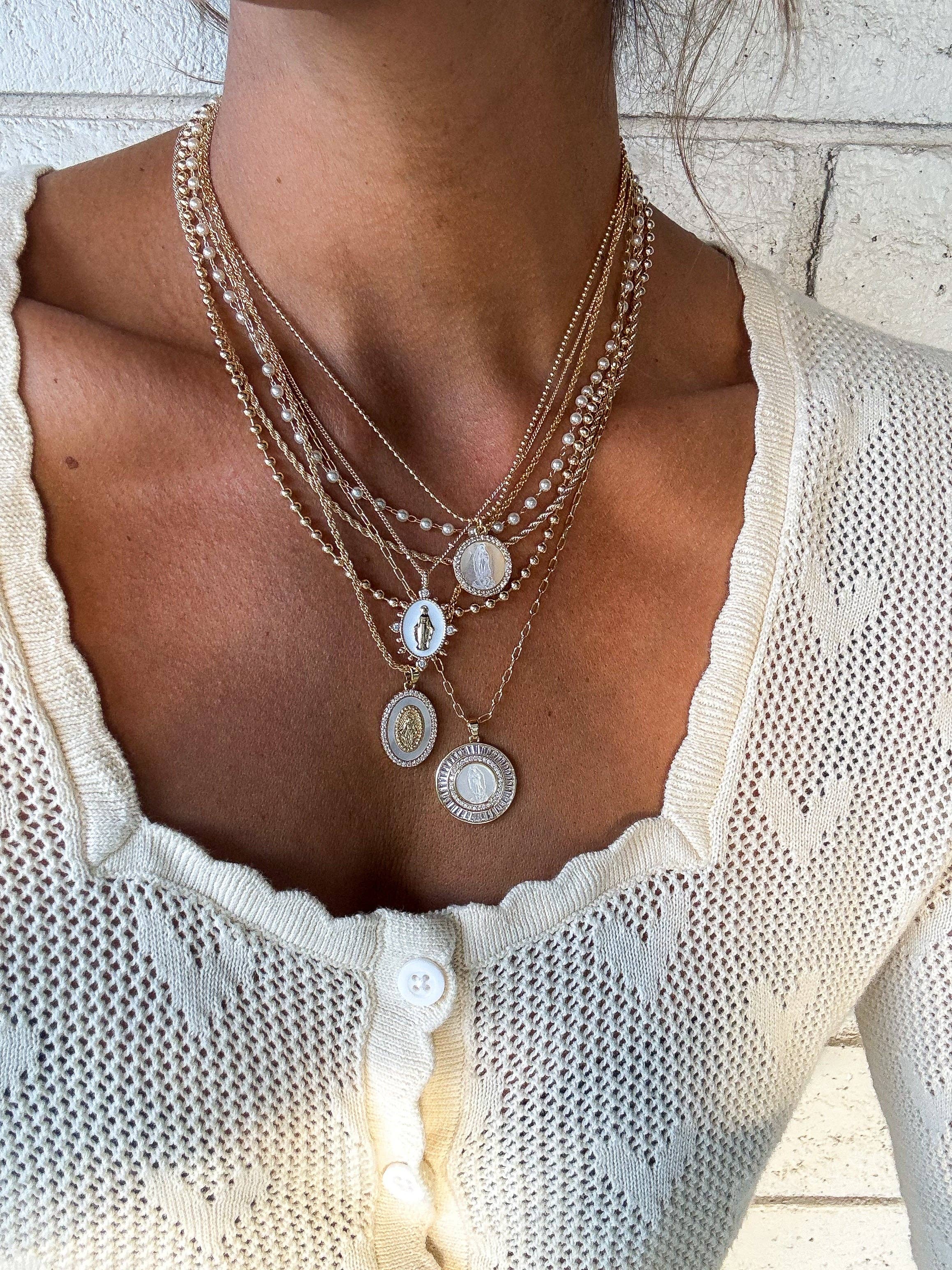 Mother Mary Necklace - Pearl