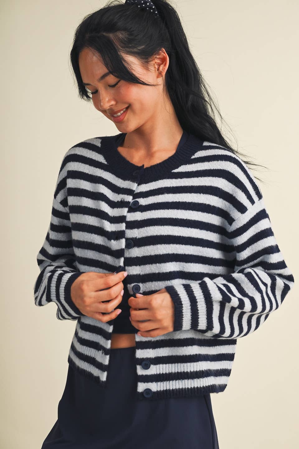 Striped Knit Button Up Cardigan Sweater