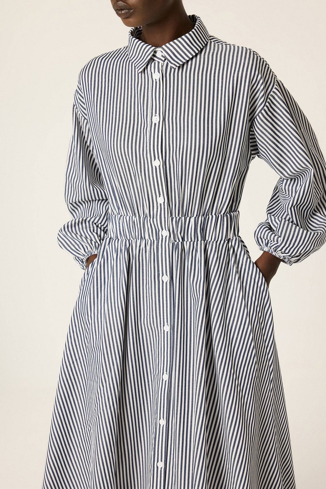 Striped Poplin Shirt Maxi Dress