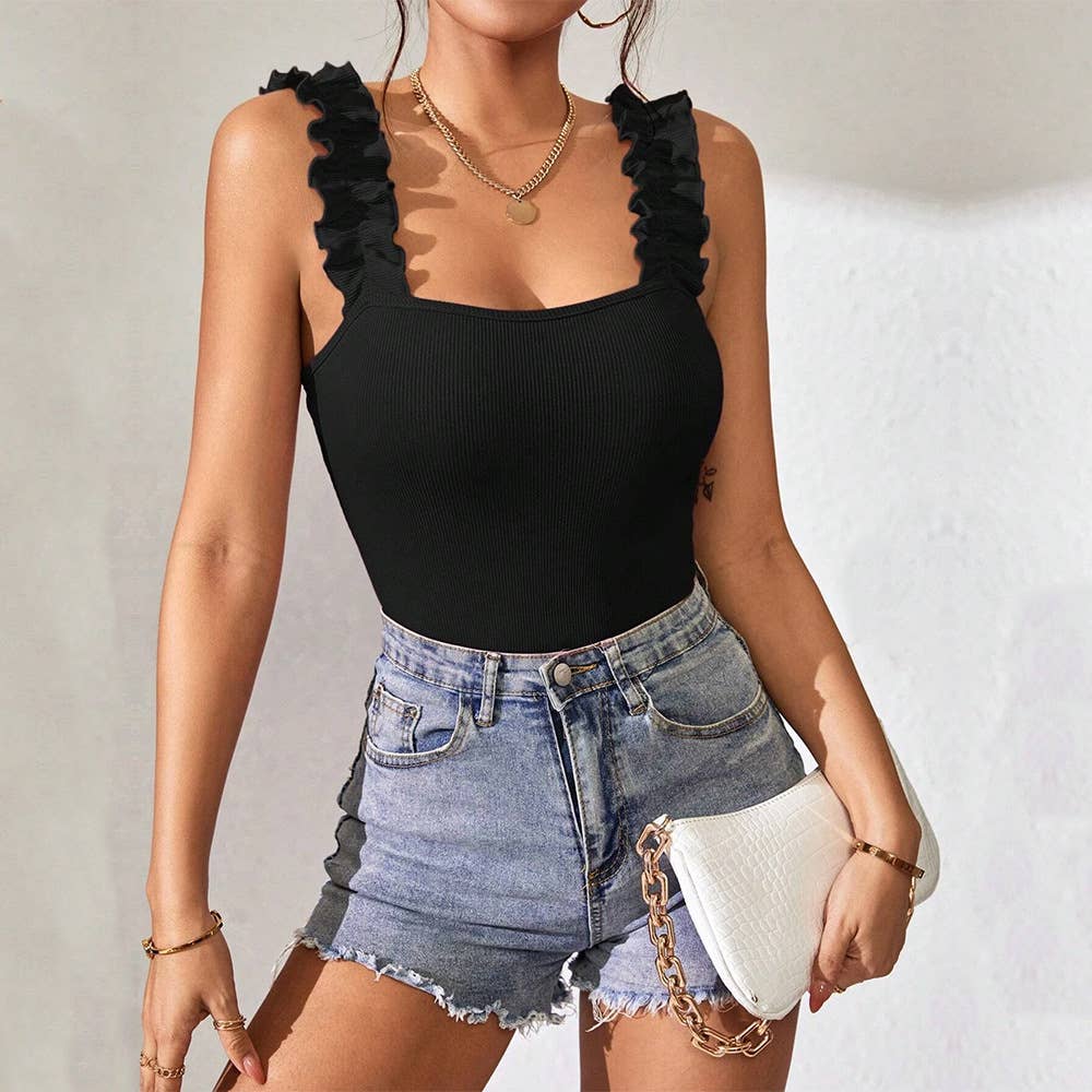 Knitted Suspender Sleeveless Bodysuit