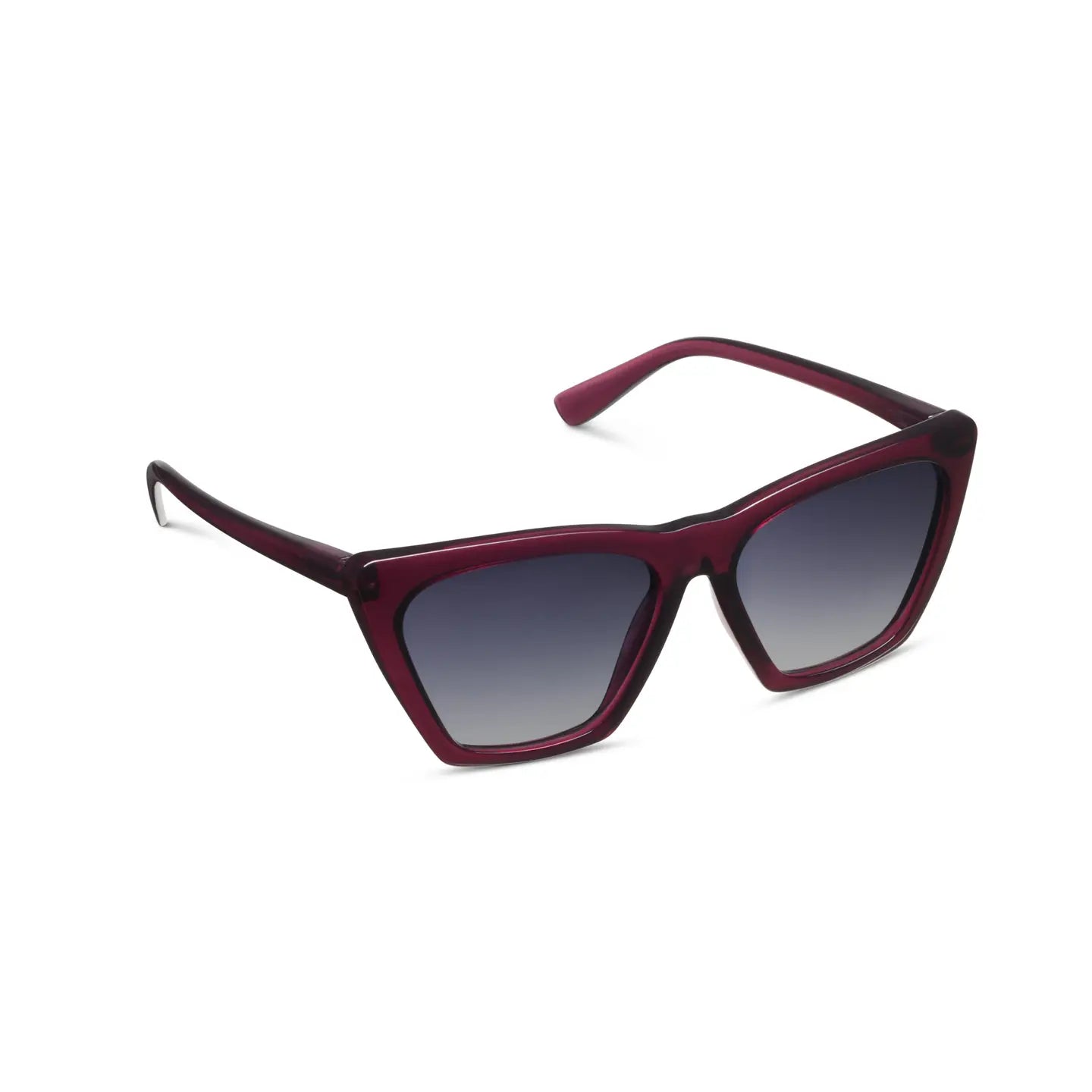 Sunglasses with a maroon frame on a white background