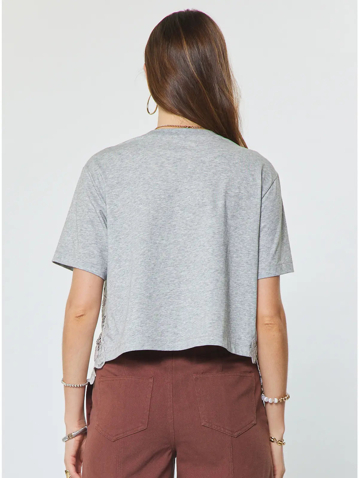 Cotton Blend Lace Hem Cropped Top