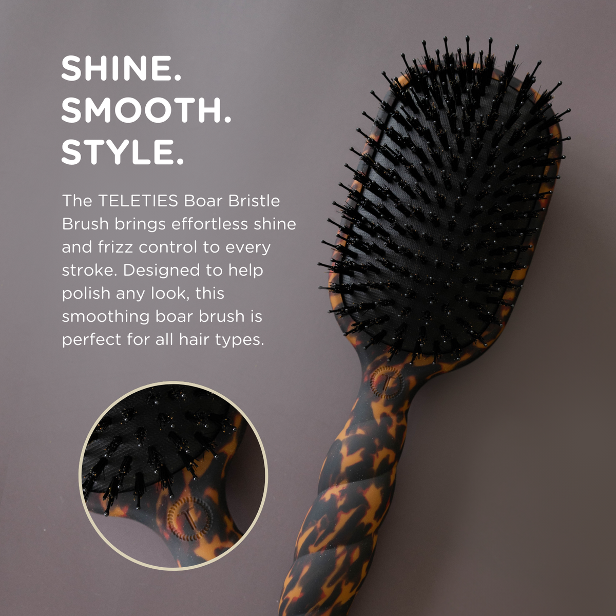 Teleties Boar Brush | Full Size | Tortoise Brush