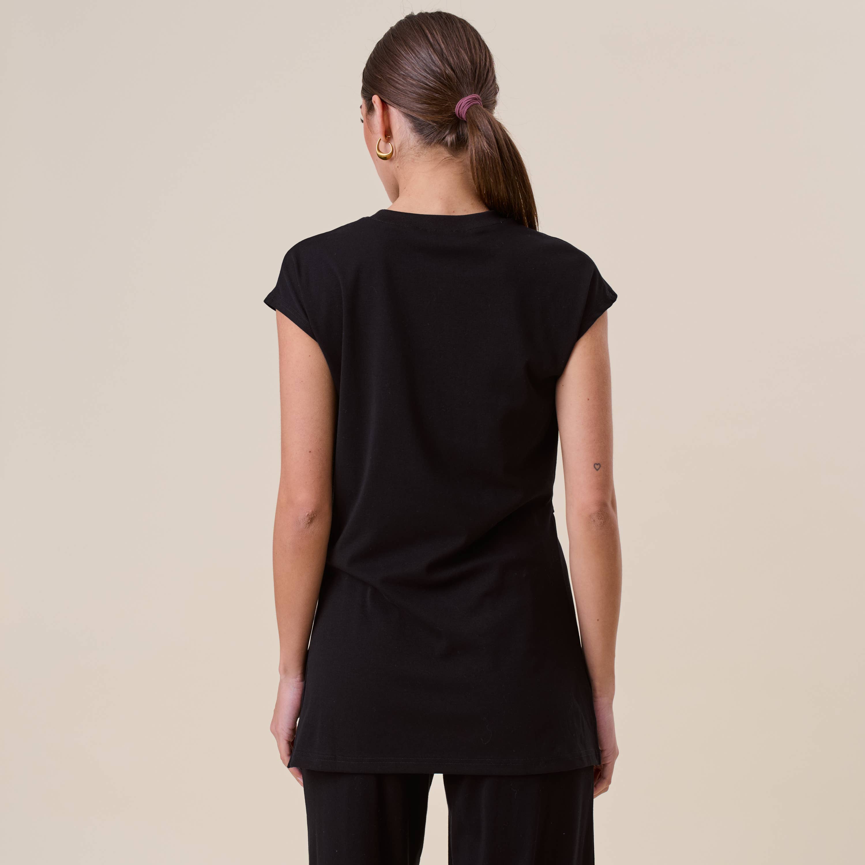 Ruched Sleeveless Top with Gold Accent