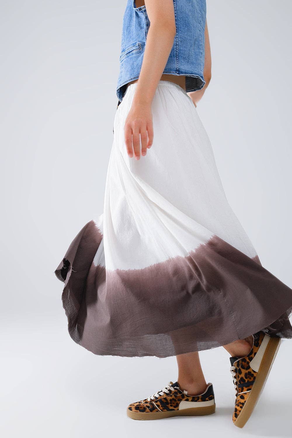 Flowy Drop Waist White Skirt With Brown Ombre