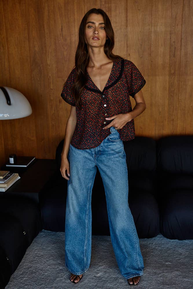 Floral Print Collared Top