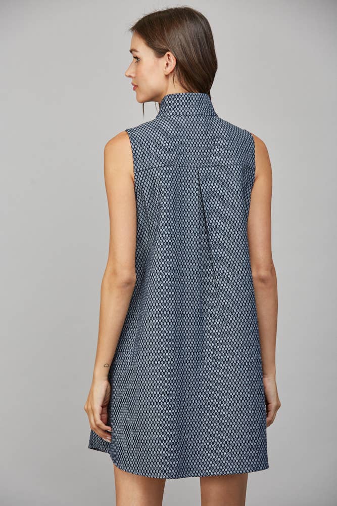 STAND COLLAR SHIFT DRESS