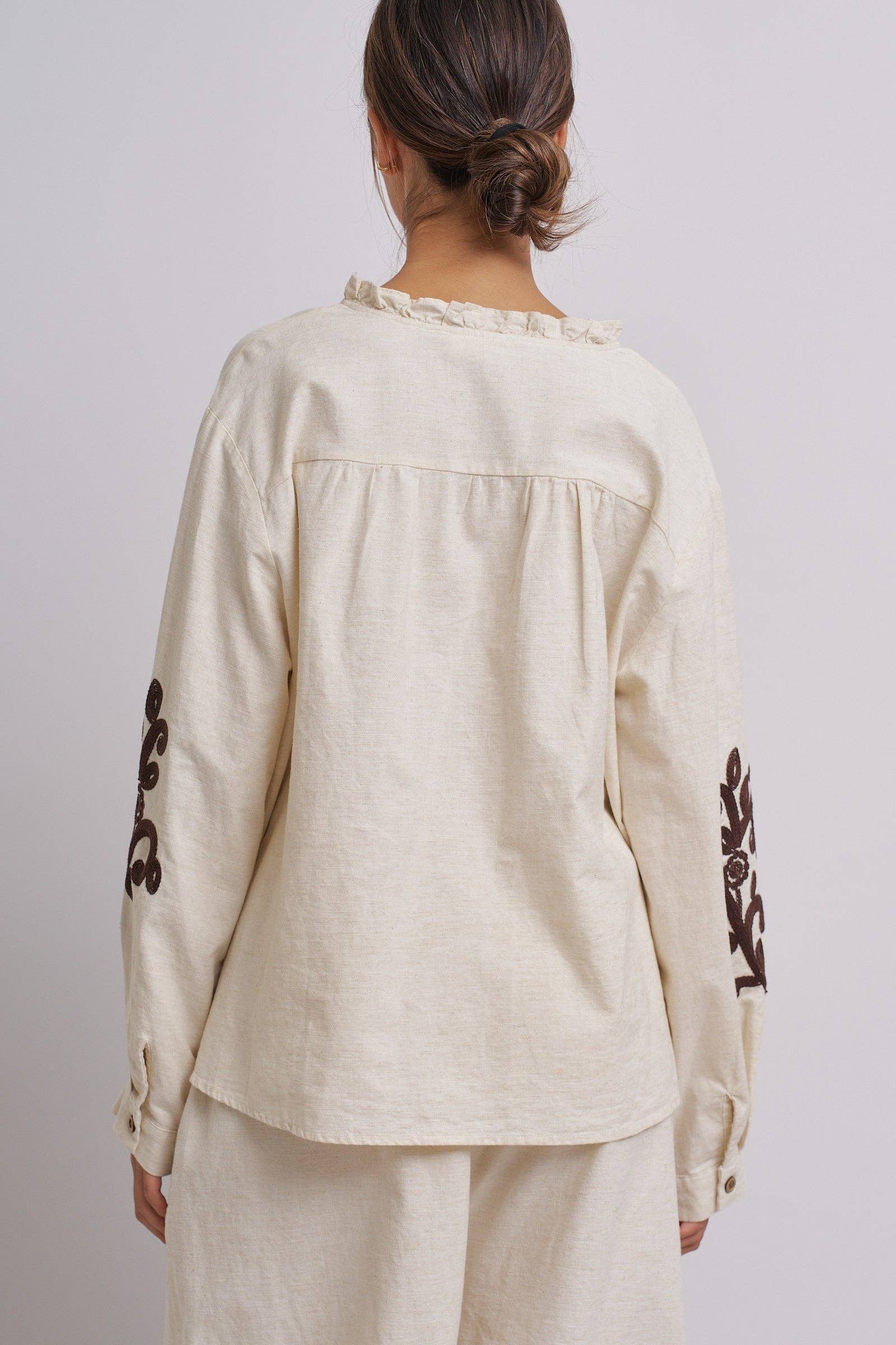 Linen Blouse With Ruffle Collar