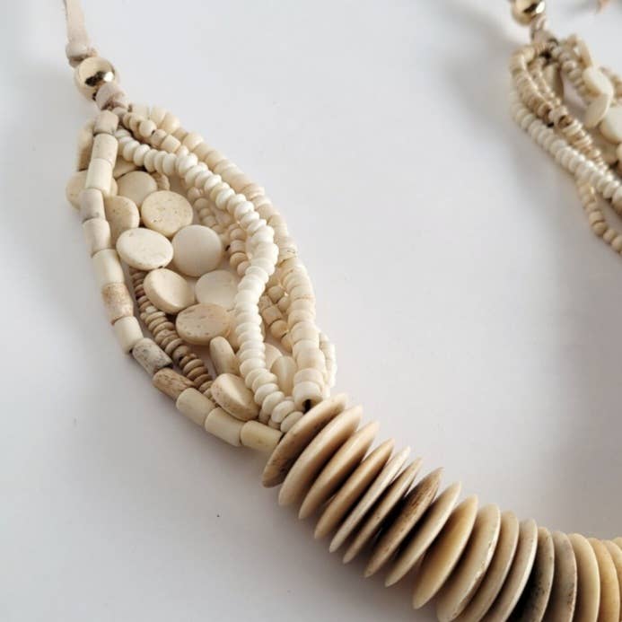 Handmade bold beaded bone necklace