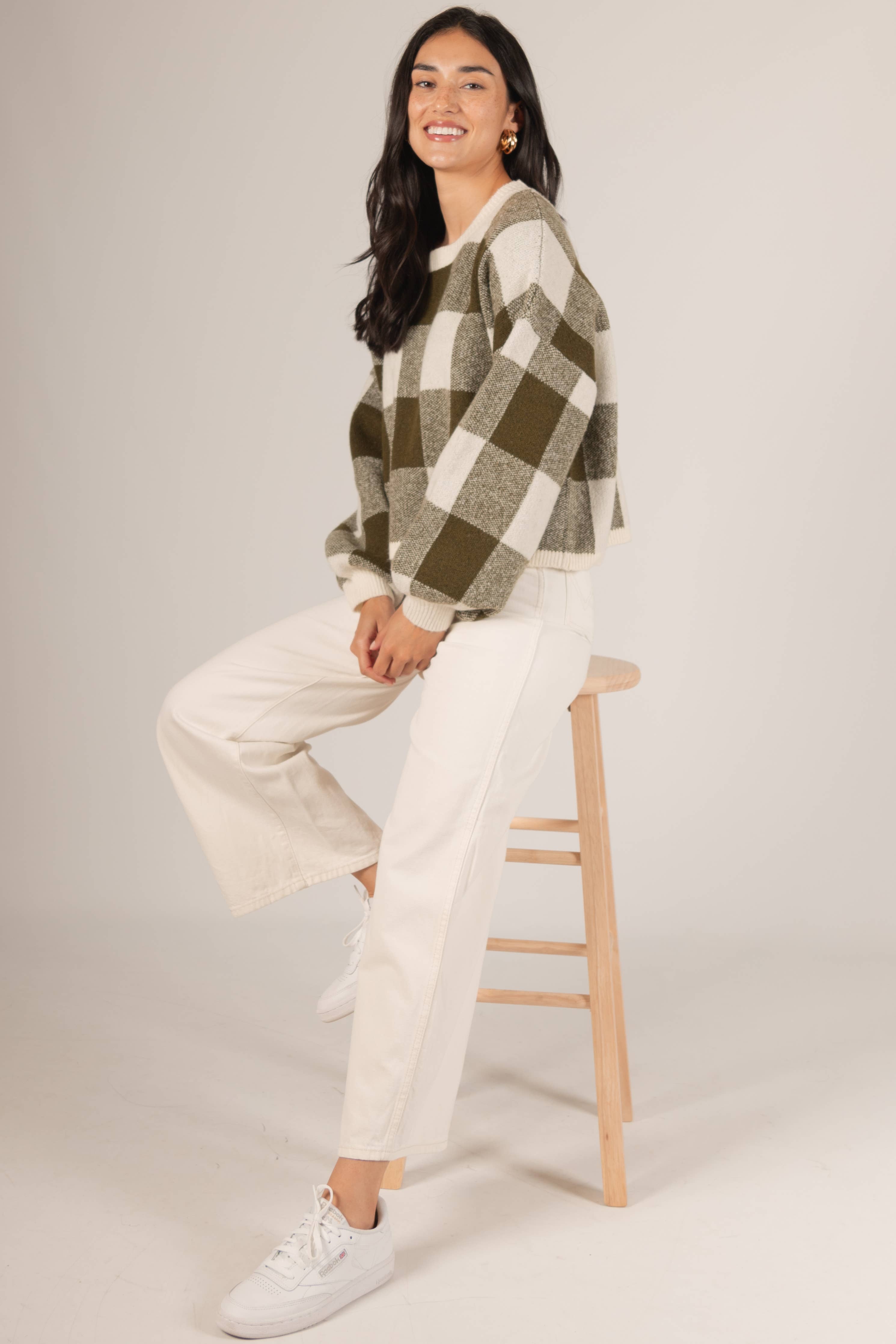 Plaid Crew Neck Oversized Sweater
