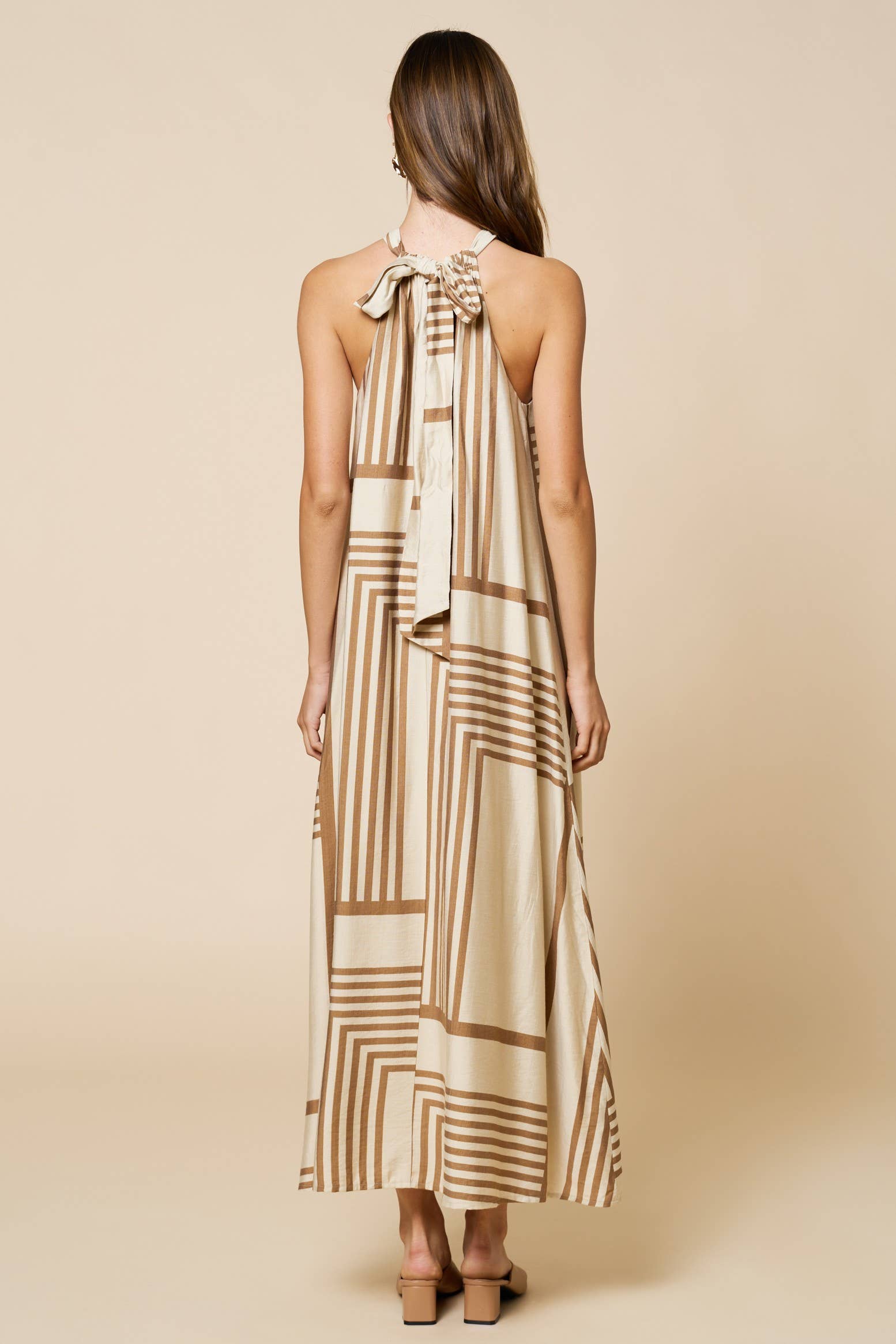 Geo Print Keyhole Halter Dress