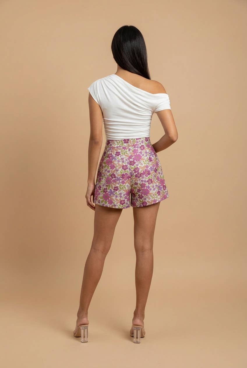 MULTICOLOR HIGH WAIST EMBROIDERED SHORTS WITH POCKETS