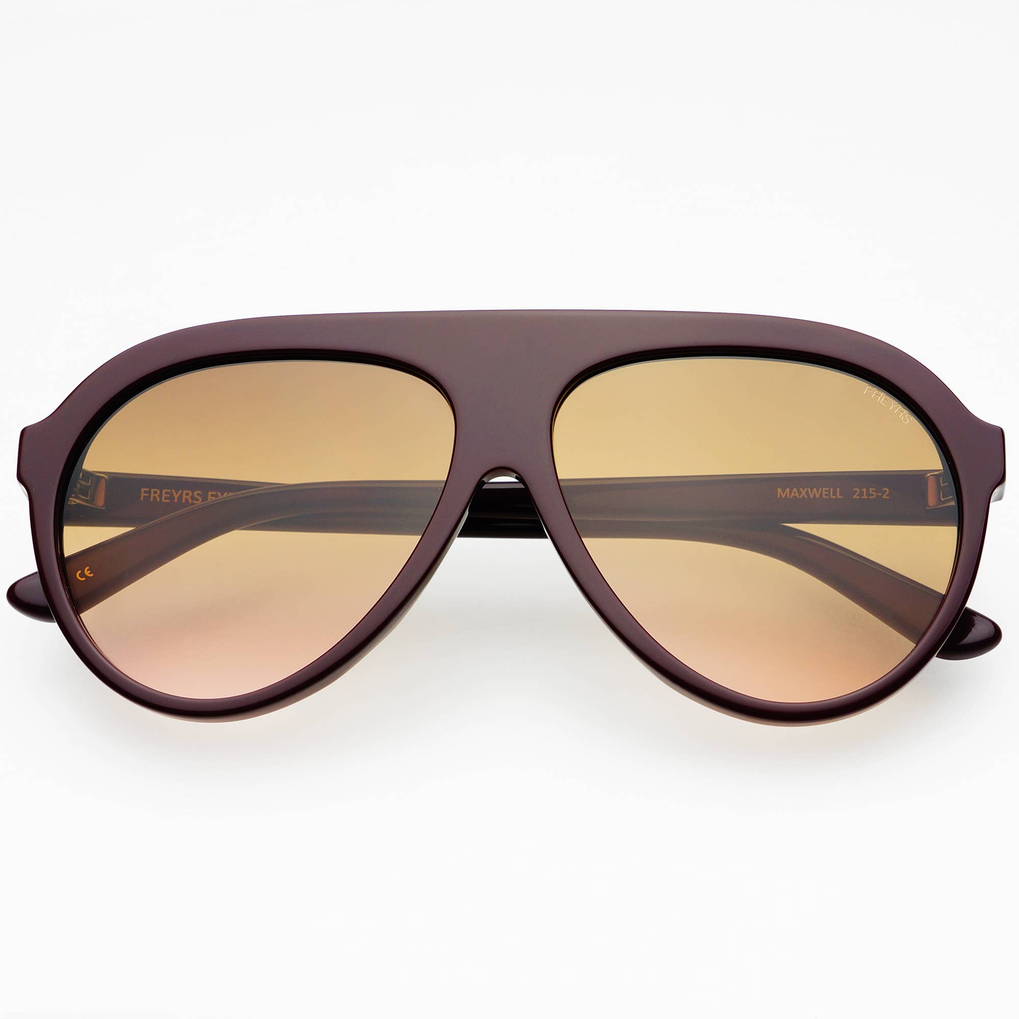 Aviator sunglasses with brown gradient lenses on a white background