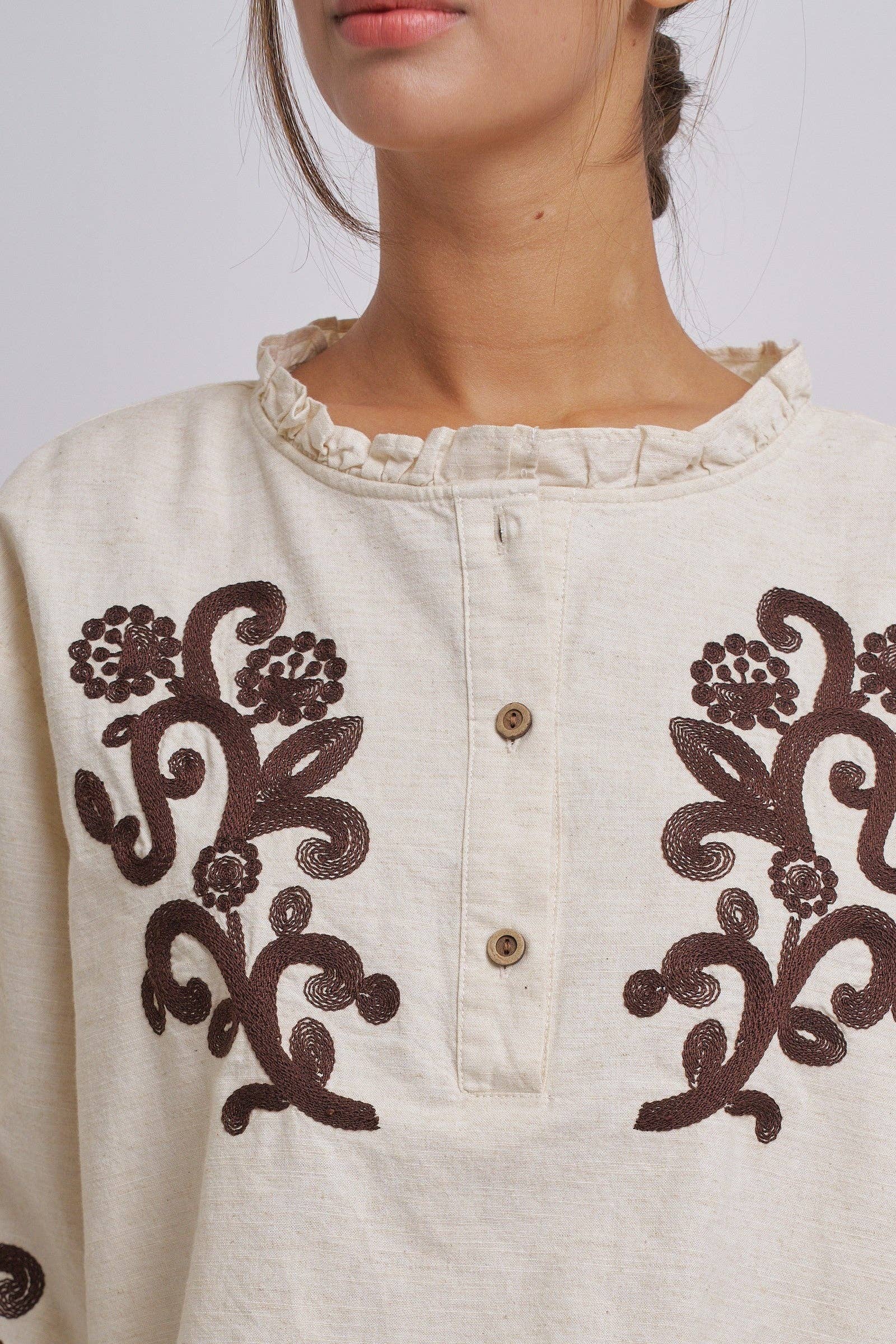 Linen Blouse With Ruffle Collar