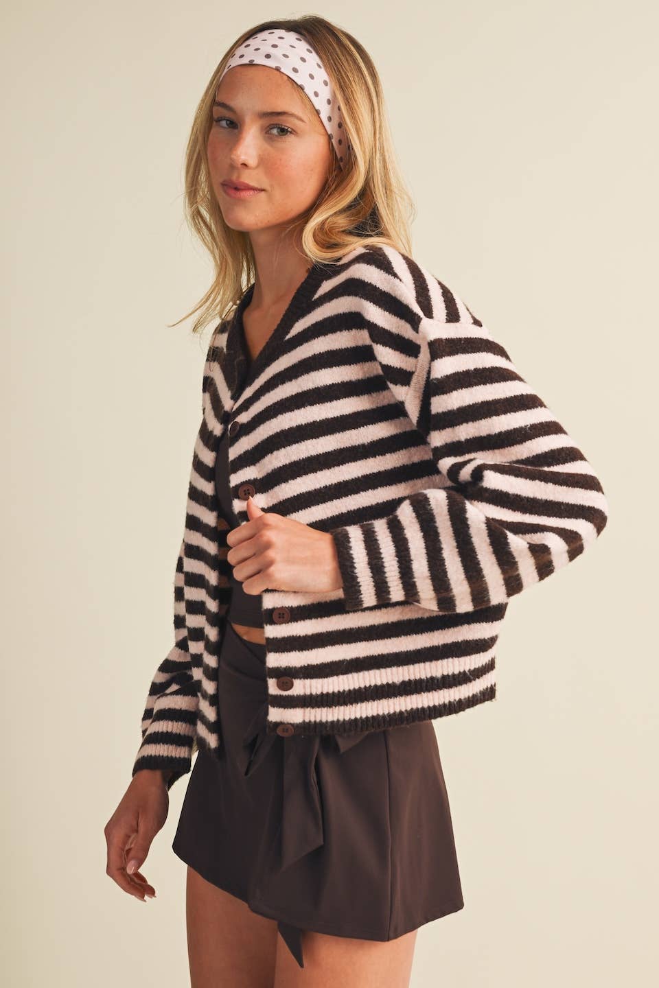 Striped Knit Button Up Cardigan Sweater