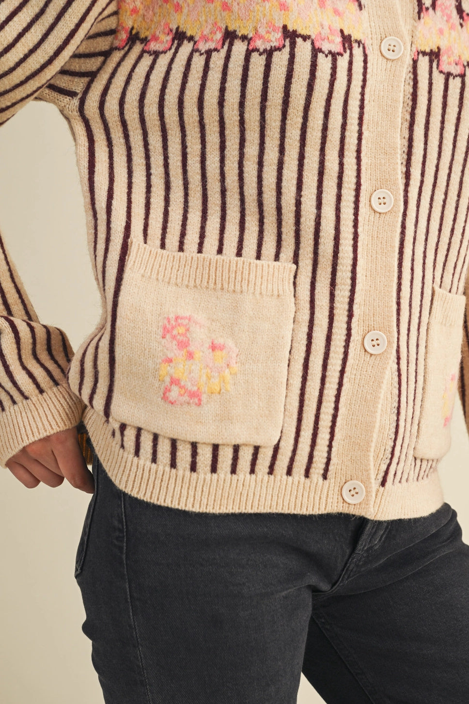 Striped Floral Sweater Cardigan