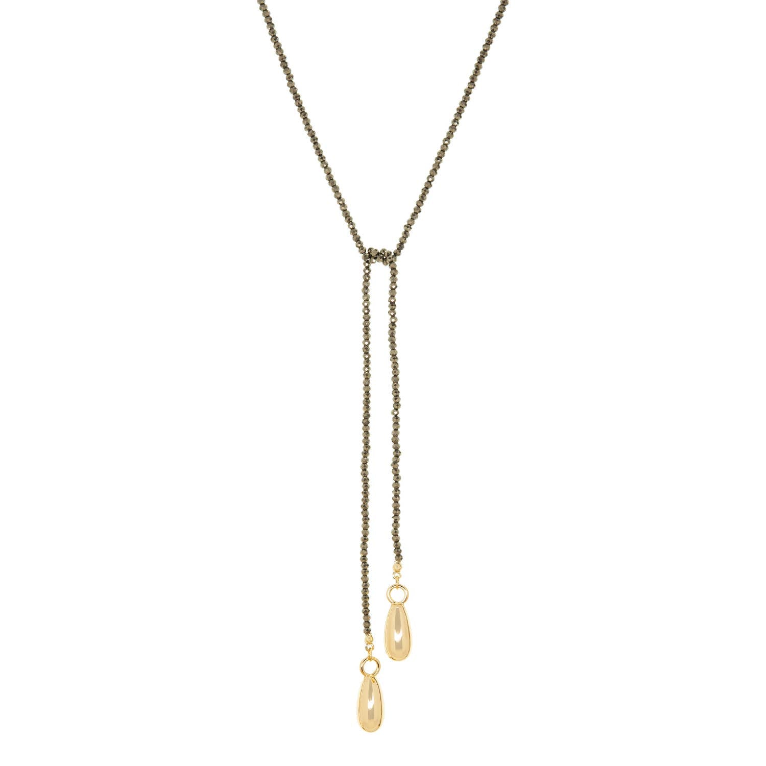 Necklace with gold pendants on a white background