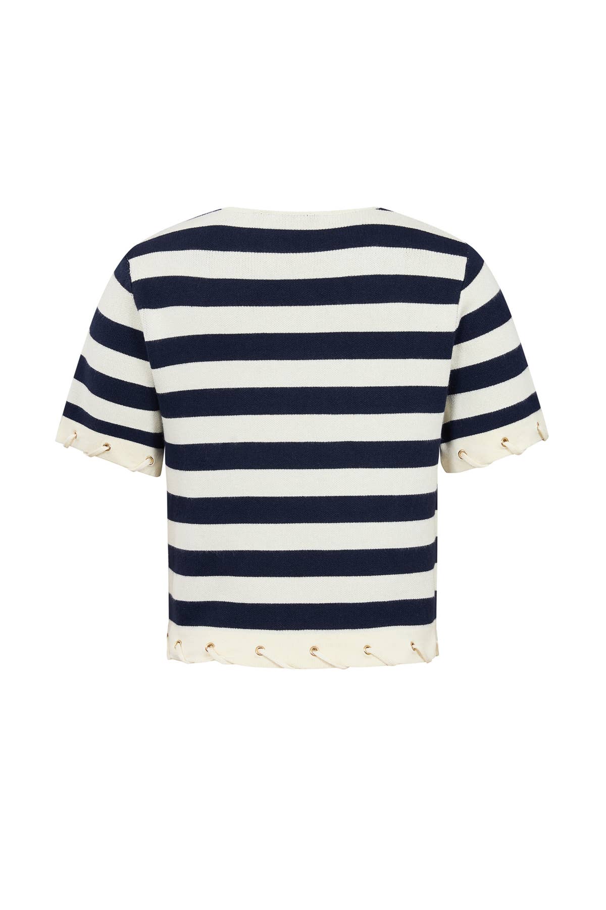 Knit Stripe Rope Embellished Short Sleeve Top