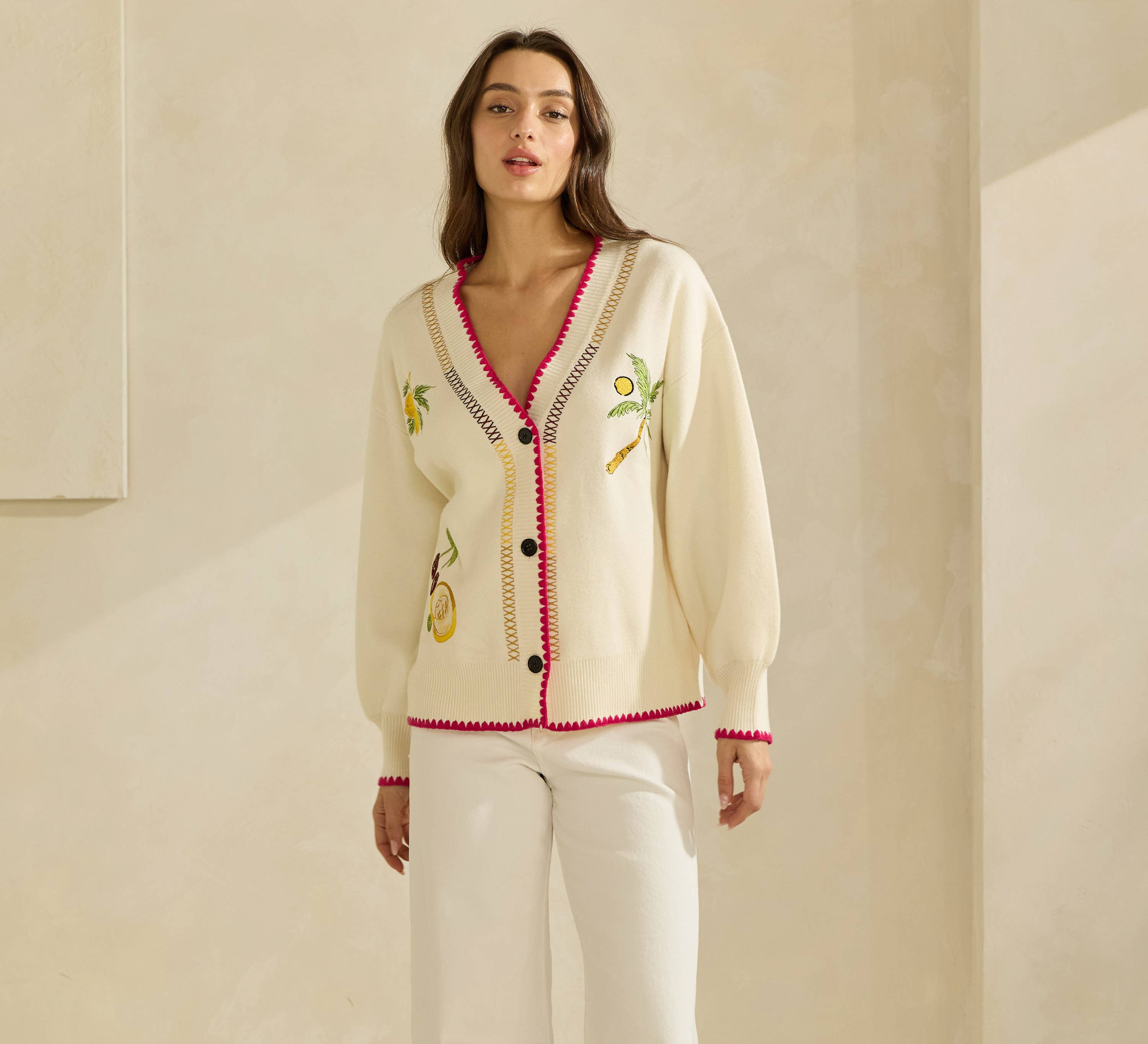 Embroidered V-neck Cardigan