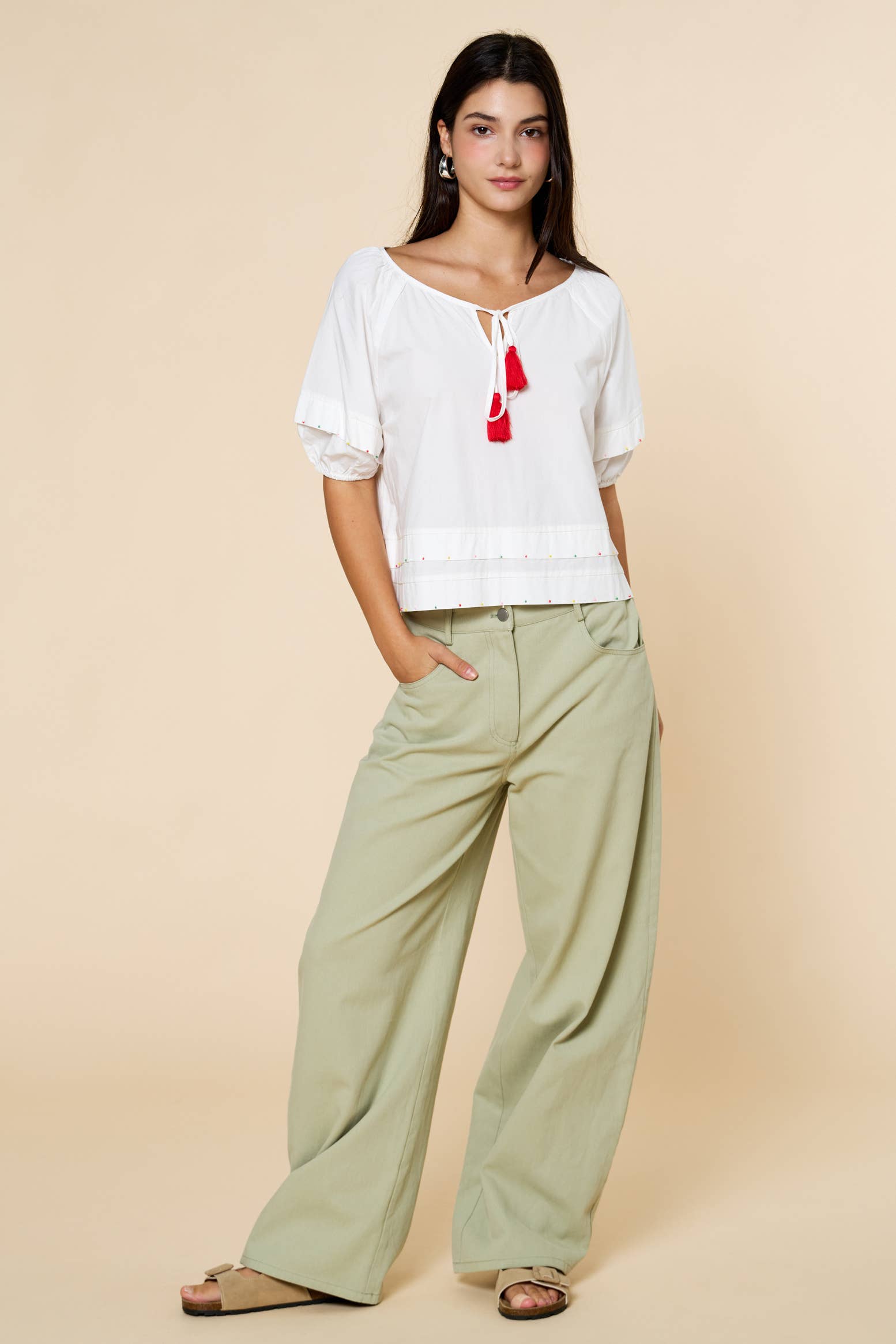 White Tassel Tie Blouse