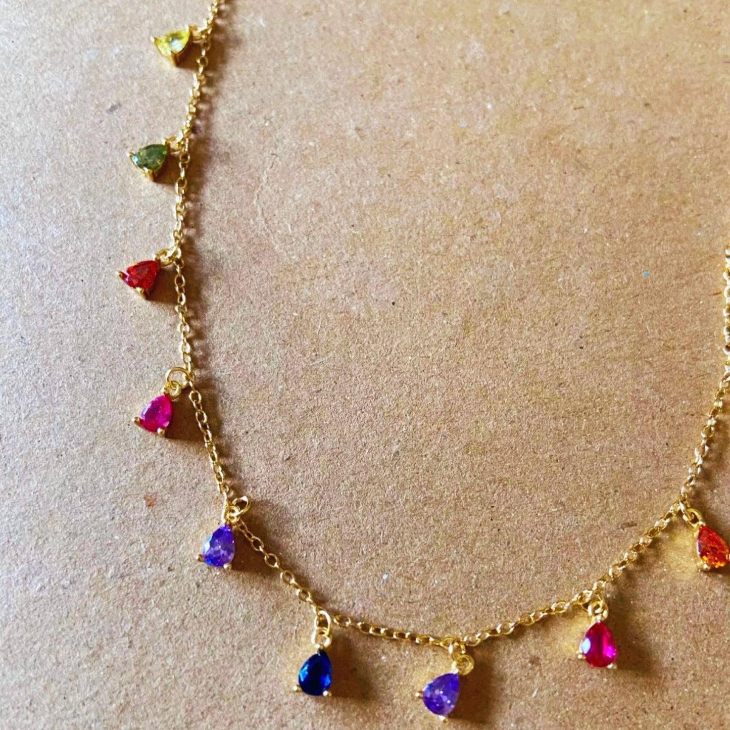 Rainbow Crystal Teardrop Necklace