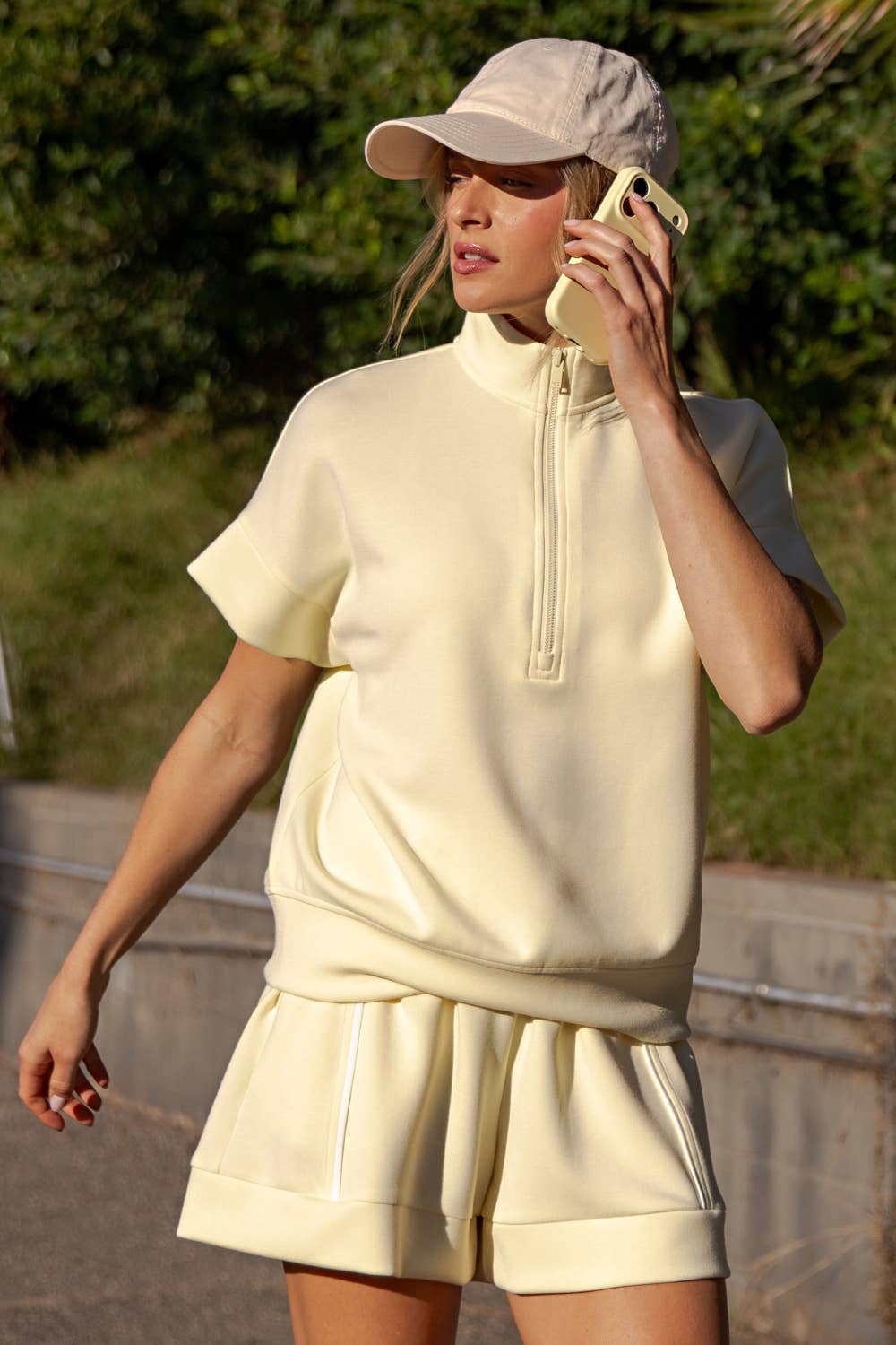 Butter Yellow Quarter Zip Lounge Top