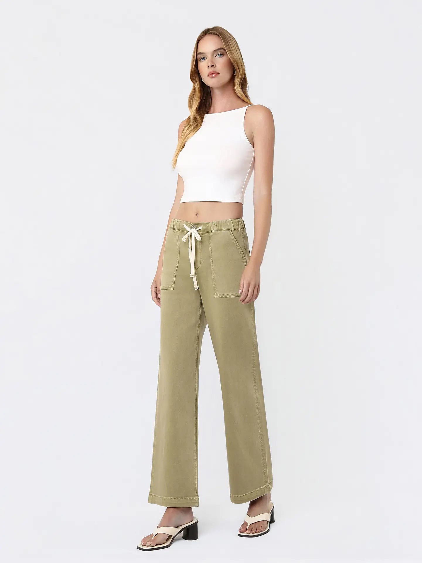 Vervet| High Rise Elastic Drawstring Wb Baggy Wide Jeans