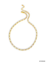 A delicate gold chain necklace with a small clasp, displayed on a plain white background.