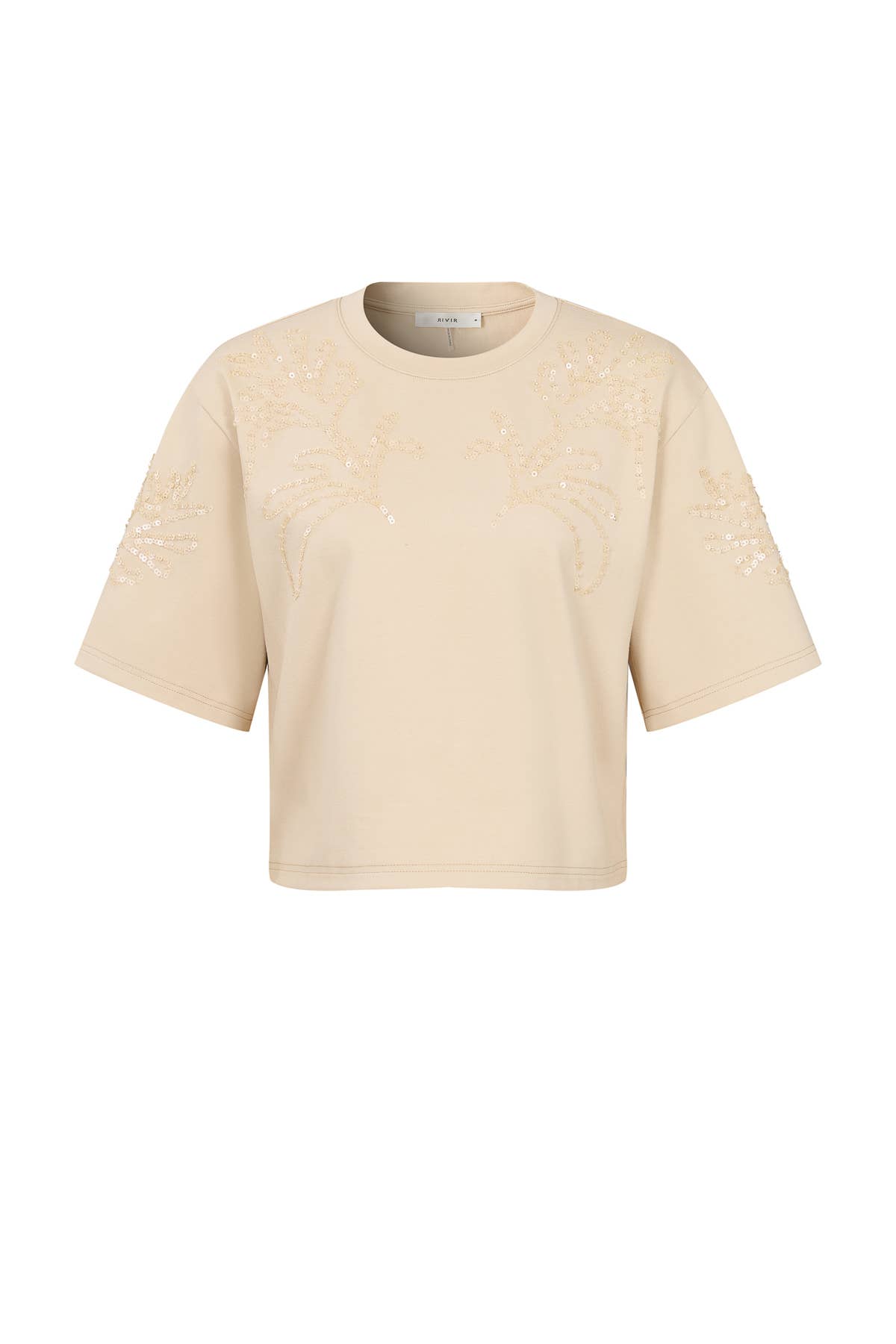 Beige knit top on a white background