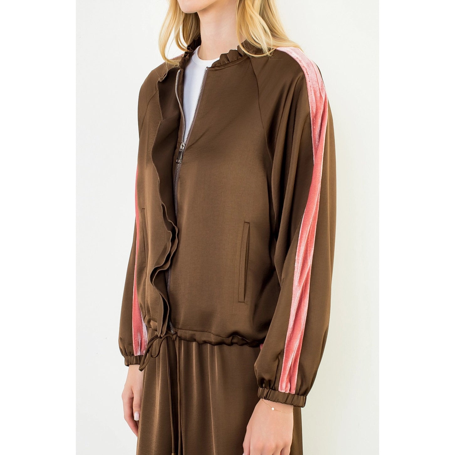 Ruffled Zip Up Track Jacket