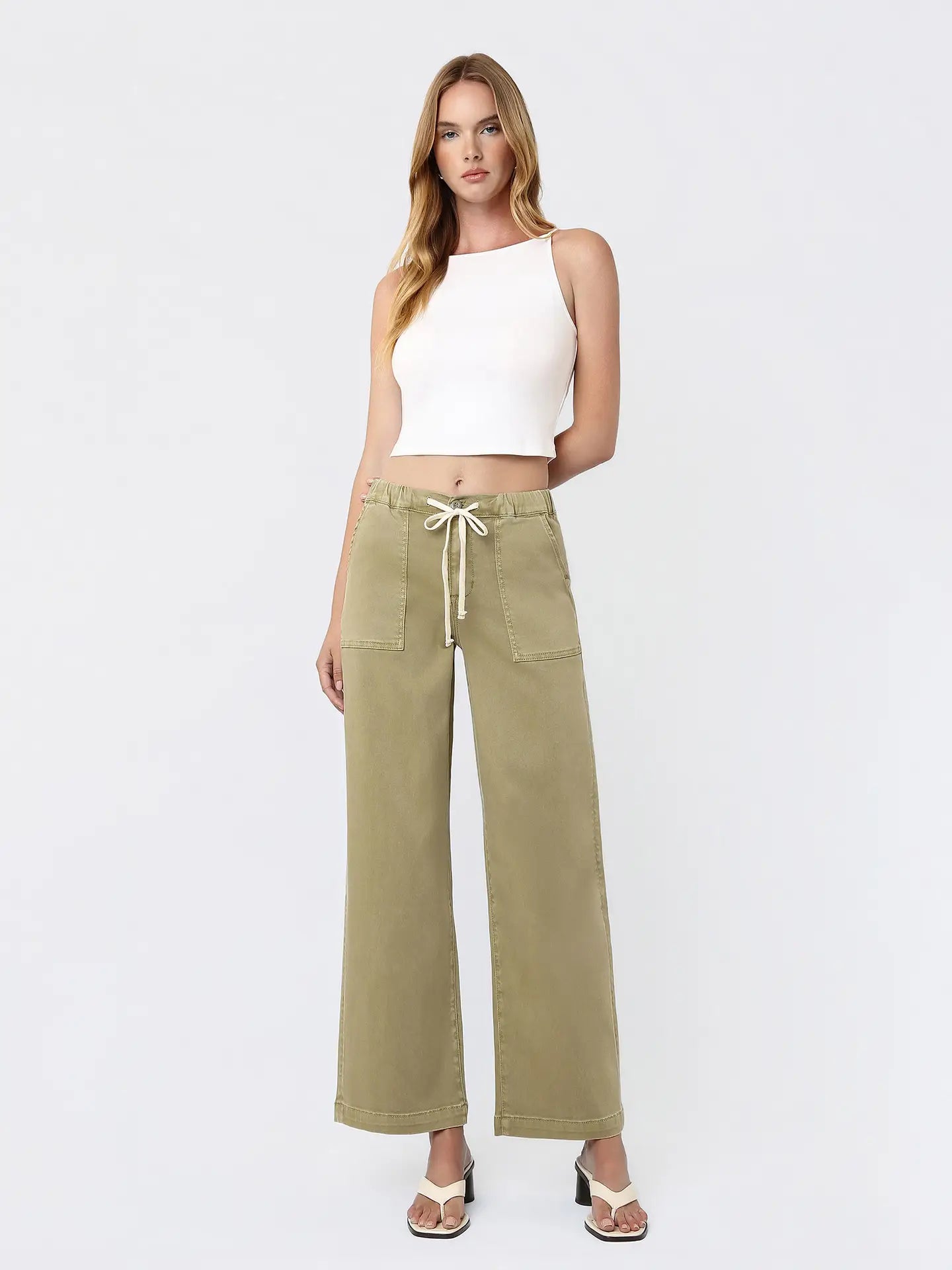 Vervet| High Rise Elastic Drawstring Wb Baggy Wide Jeans