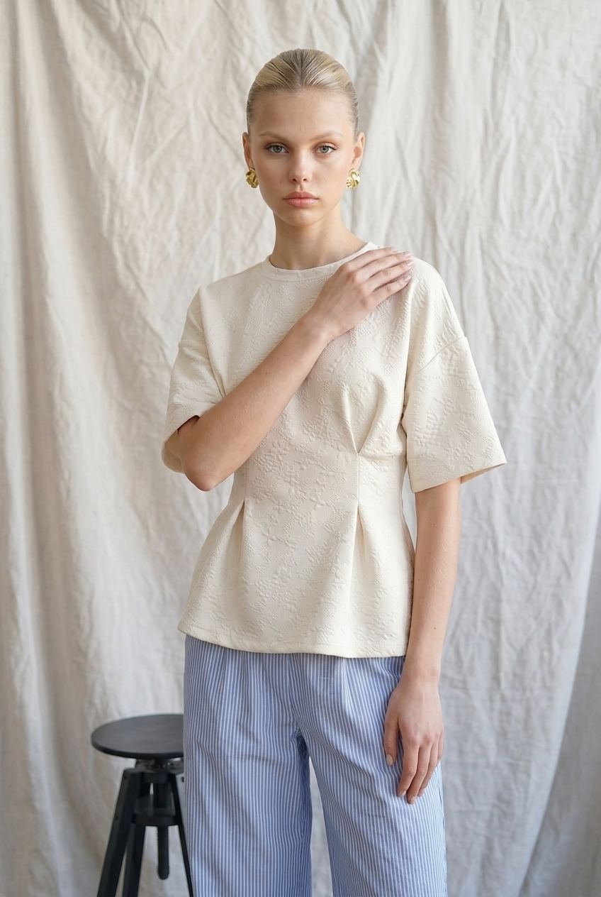 Textured Jacquard Peplum Blouse