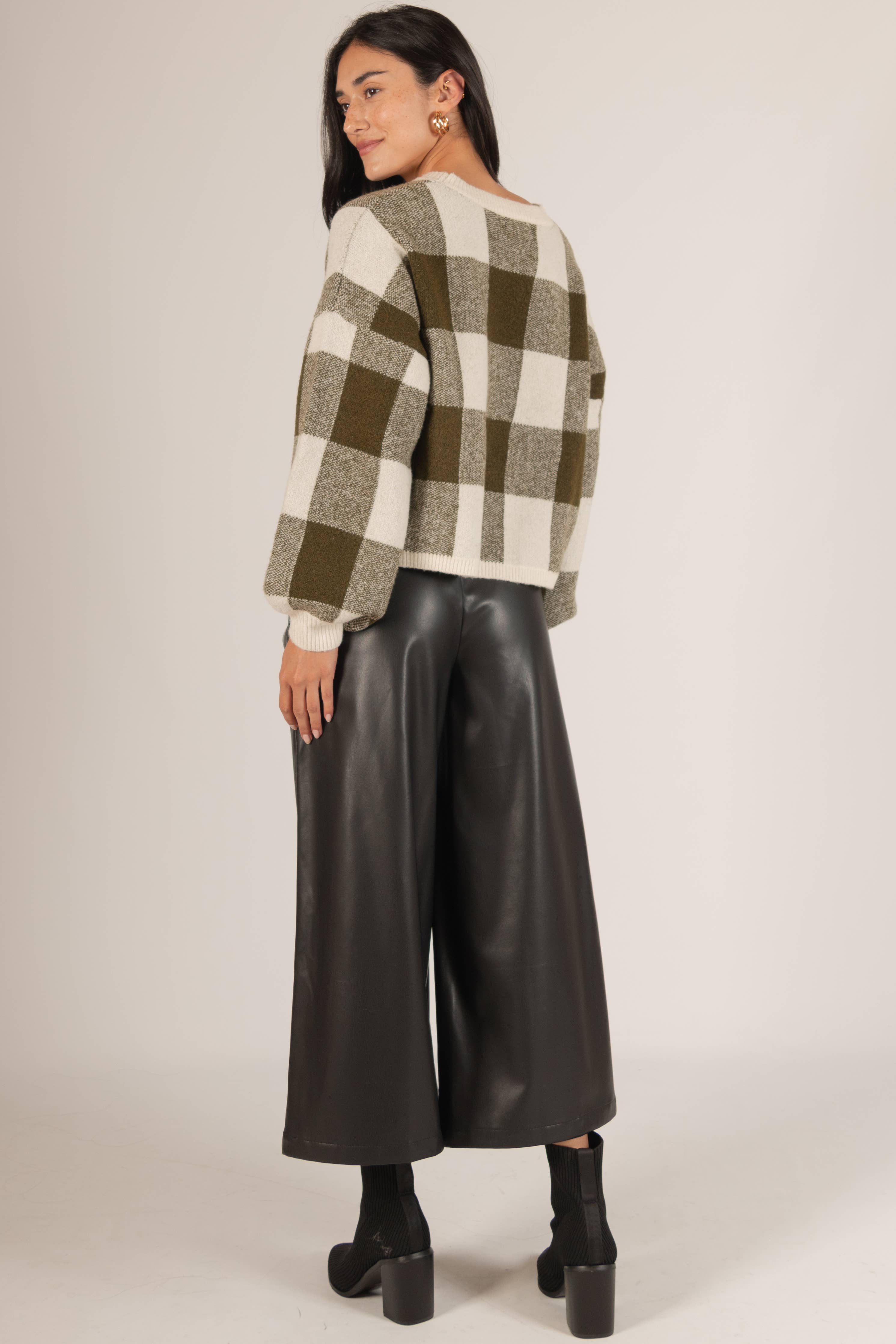 Plaid Crew Neck Oversized Sweater