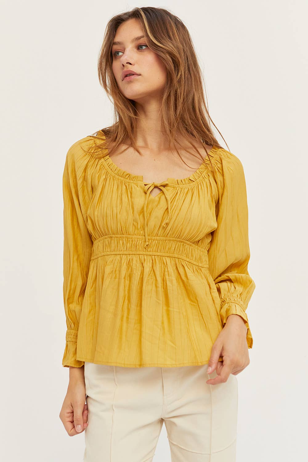 Cinched Waist Woven Top